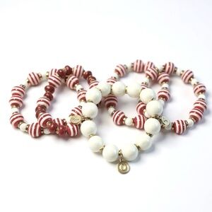 Festive Candy Cane Beaded Bracelets Set
